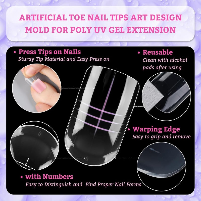 Outopen 300pcs Wide Square Toe Nail Forms Clear Toenail Extension Nail Mold Full Cover Nail Art Mold for Toes for Wide Nail Beds Acrylic Extension Nail Forms for Beginners DIY Manicure, 15 Sizes - Image 3